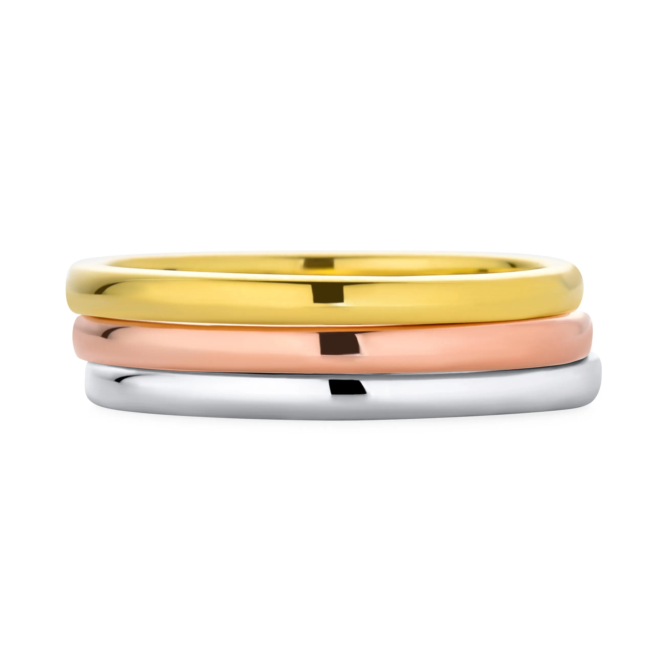 Tri Color Silver Ring: Stacking Couples Wedding Band Set 14K Gold Plated Sterling