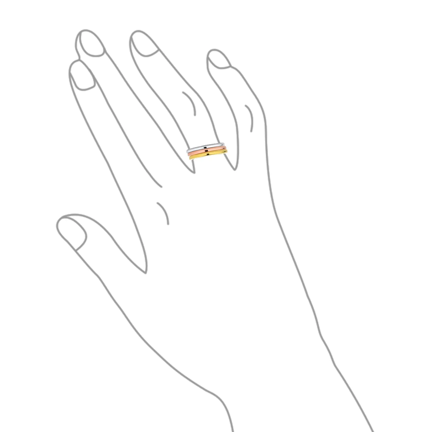 Tri Color Silver Ring: Stacking Couples Wedding Band Set 14K Gold Plated Sterling