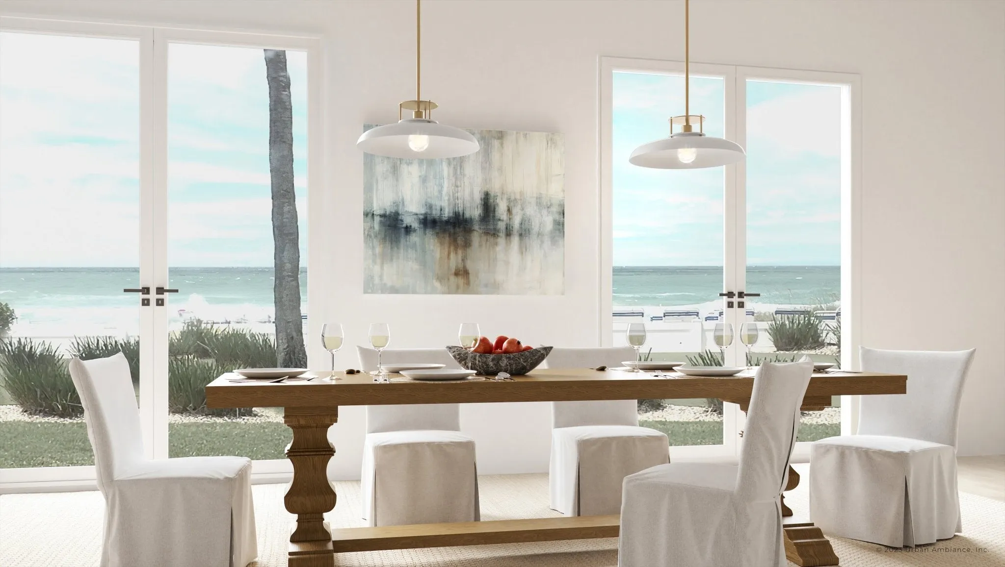 ULB2192 Transitional Pendant, 8''H x 20''W, Matte White and Gold Finish, Westport Collection