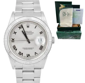 UNPOL. Rolex DateJust 36mm Turn-O-Graph Silver Roman Stainless Watch 16264 B&P