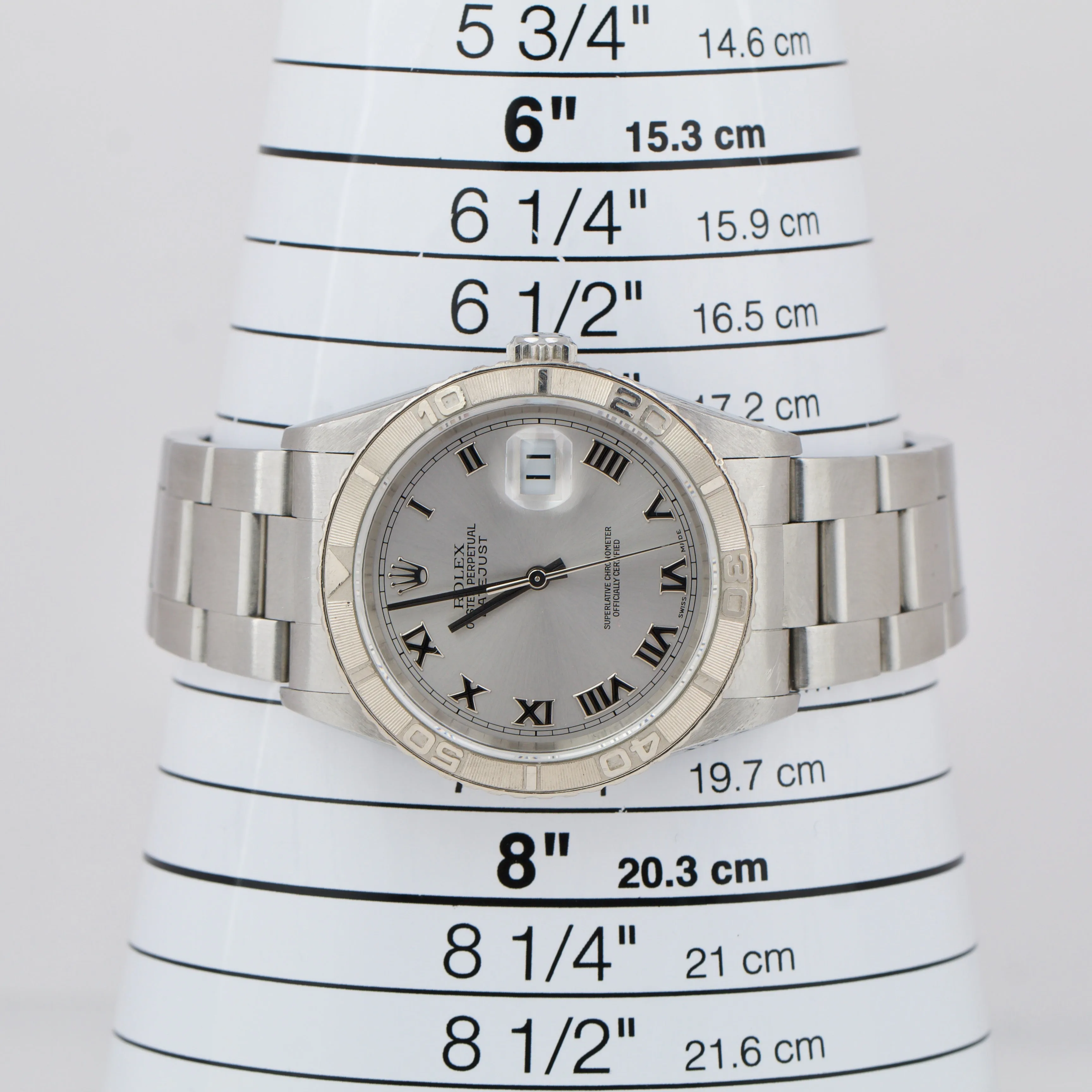UNPOL. Rolex DateJust 36mm Turn-O-Graph Silver Roman Stainless Watch 16264 B&P
