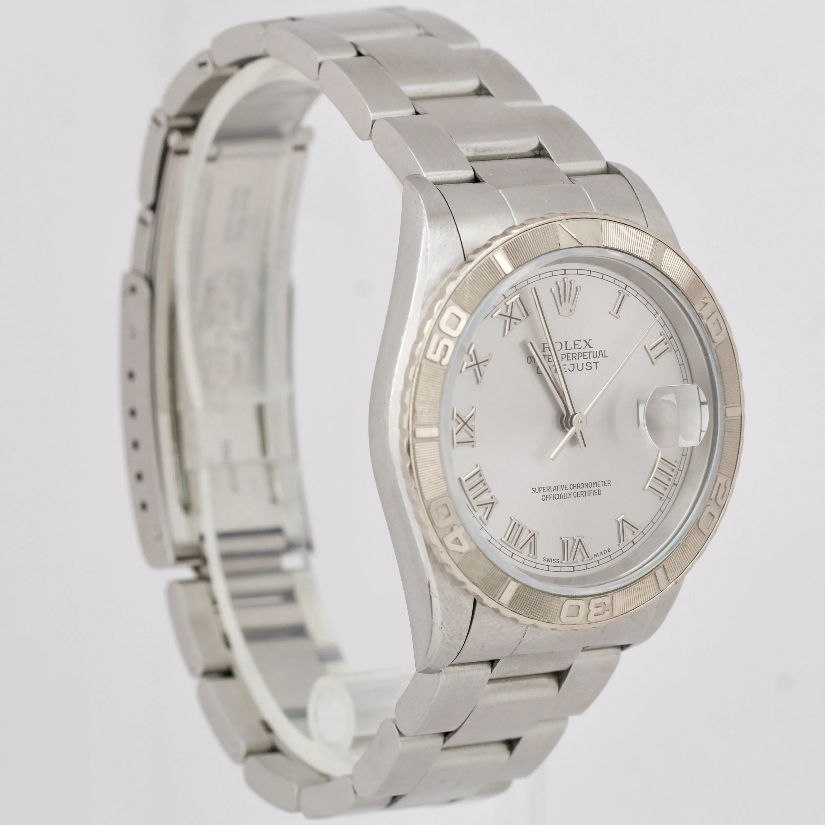 UNPOL. Rolex DateJust 36mm Turn-O-Graph Silver Roman Stainless Watch 16264 B&P