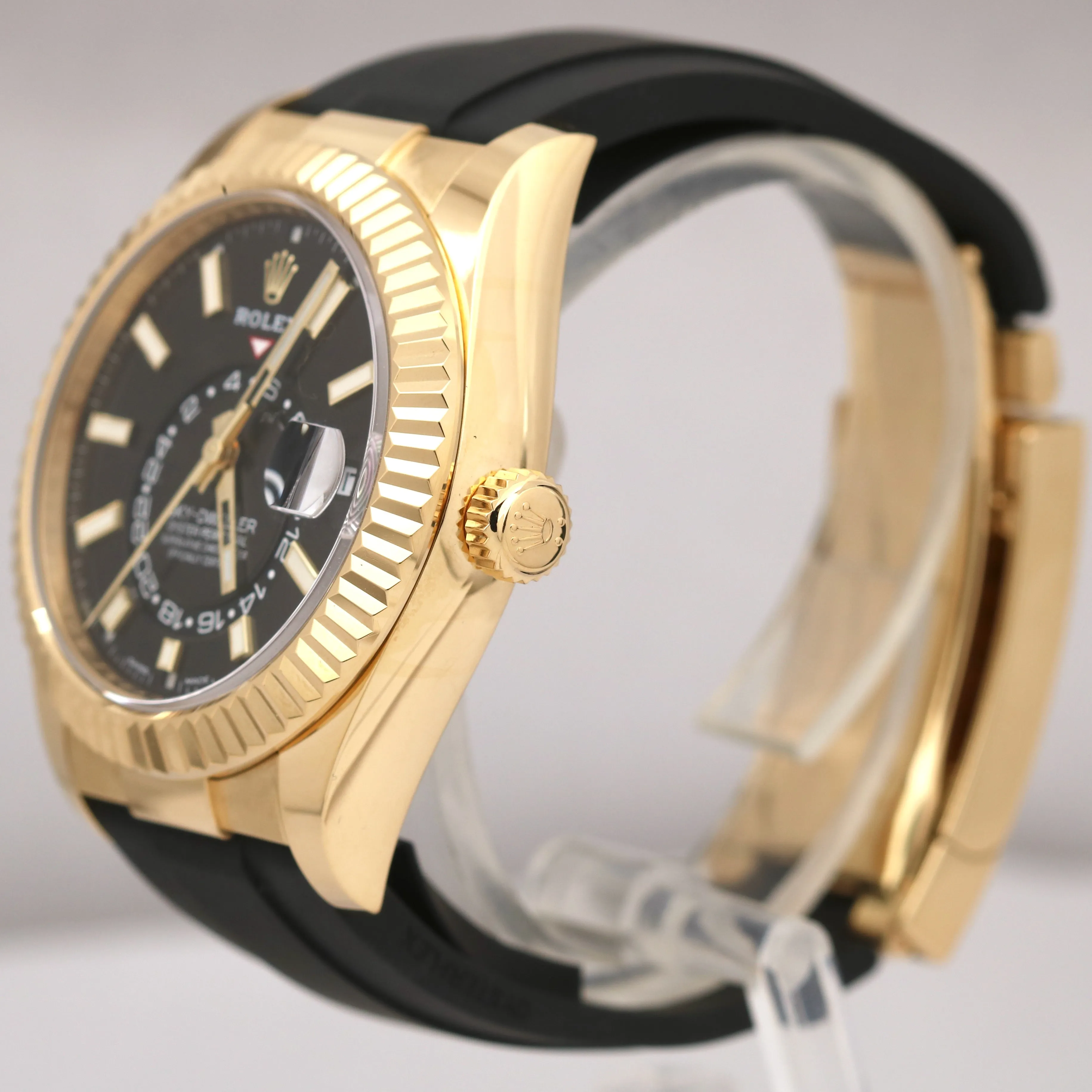 UNPOLISHED Rolex Sky-Dweller 18K Yellow Gold Rubber BLACK DIAL 42mm 326238 Watch