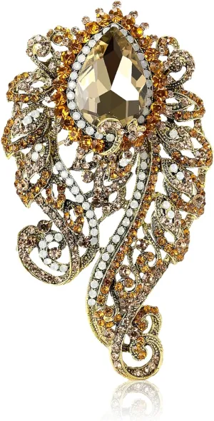Vintage Gorgeous Large Rhinestone Glass Brooches for Women Exquisite Water Drop Pins Casual Accessories Gifts