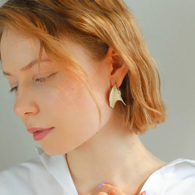 Whipped Cream Texture Enamel Silver Earrings