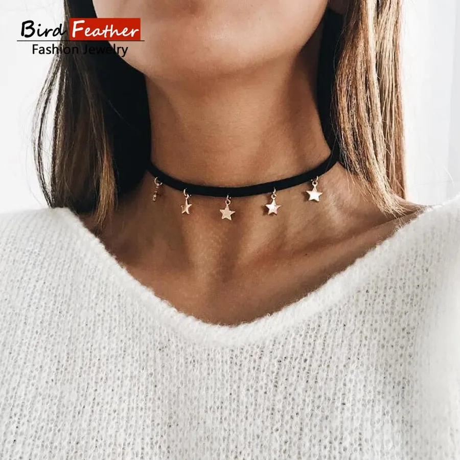 women Fashion Jewelry Short crystal stars Gold color Choker Chain Necklace for