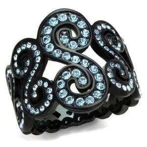 Women Stainless Steel Synthetic Crystal Rings Sea Blue