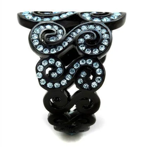Women Stainless Steel Synthetic Crystal Rings Sea Blue