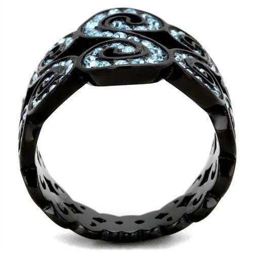 Women Stainless Steel Synthetic Crystal Rings Sea Blue