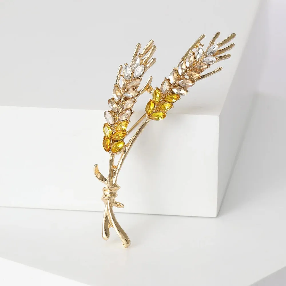 Women's Brooches Trendy Fashion 3-Color Rhinestone Ear of Wheat Lapel Pins Luxury Jewelry Accessories For Clothing