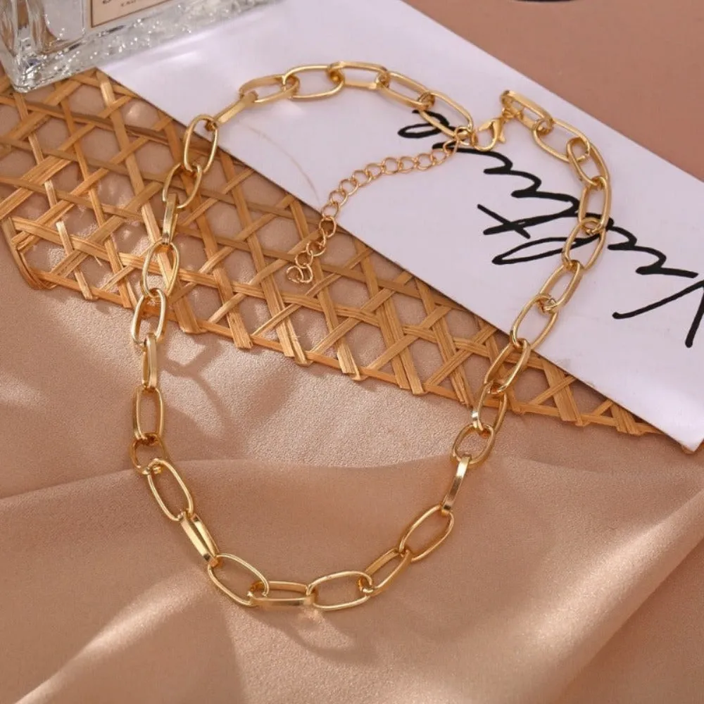women's necklace goldcolor neckchain collar cute linked'in circle choker ✈️ free.shipping
