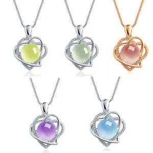 Zoeber Fashion Silver Gold Cubic Zirconia Heart Pendants Necklace  Box Chain Choker Necklaces for Women Statement Jewelry Gifts